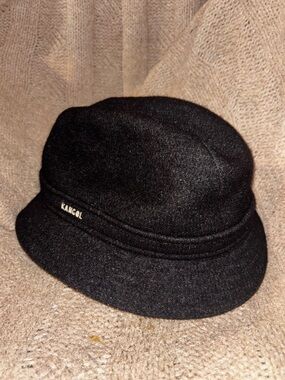 Kangol Clipper Tweedmix Black Wool Blend Hat Cap Size L Retro Made in England